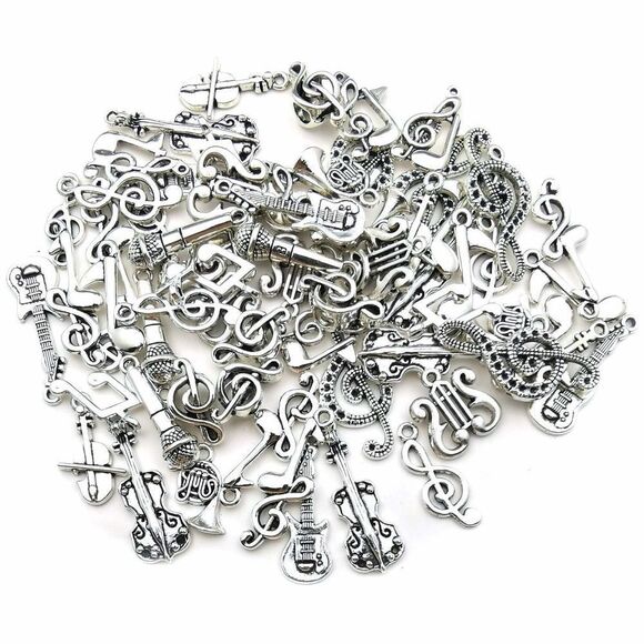 70pcs Craft Supplies Instrument Silver Music Notes Charms Pendants for Crafting - Picture 2 of 7